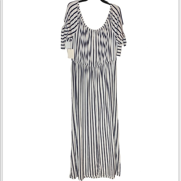 Brand New! Vibe Sportswear Blue and White Vertical Striped Maxi Dress Size 3X - Picture 9 of 12